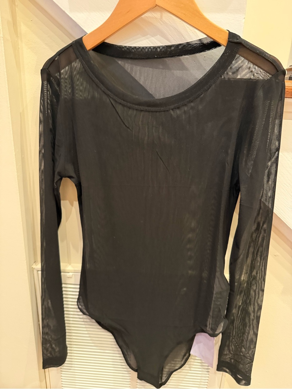 Mango Black Sheer Long-Sleeve Bodysuit